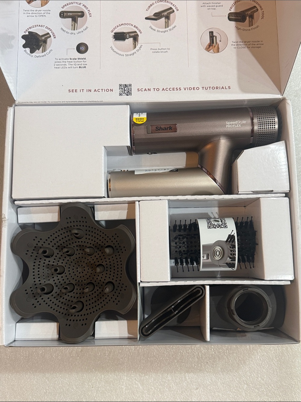 Shark SpeedStyle Pro FLEX Hair Dryer HD542 Mocha Silver New